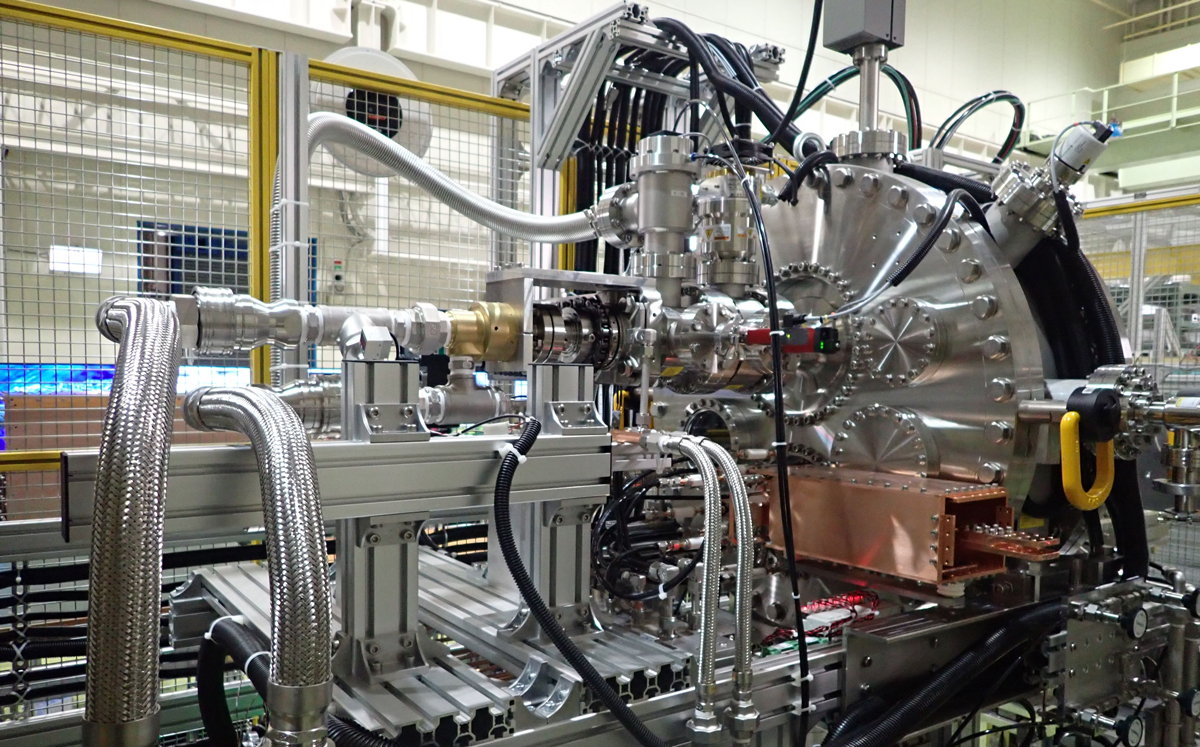 Positron source under development, showing the rotating target from the upstream