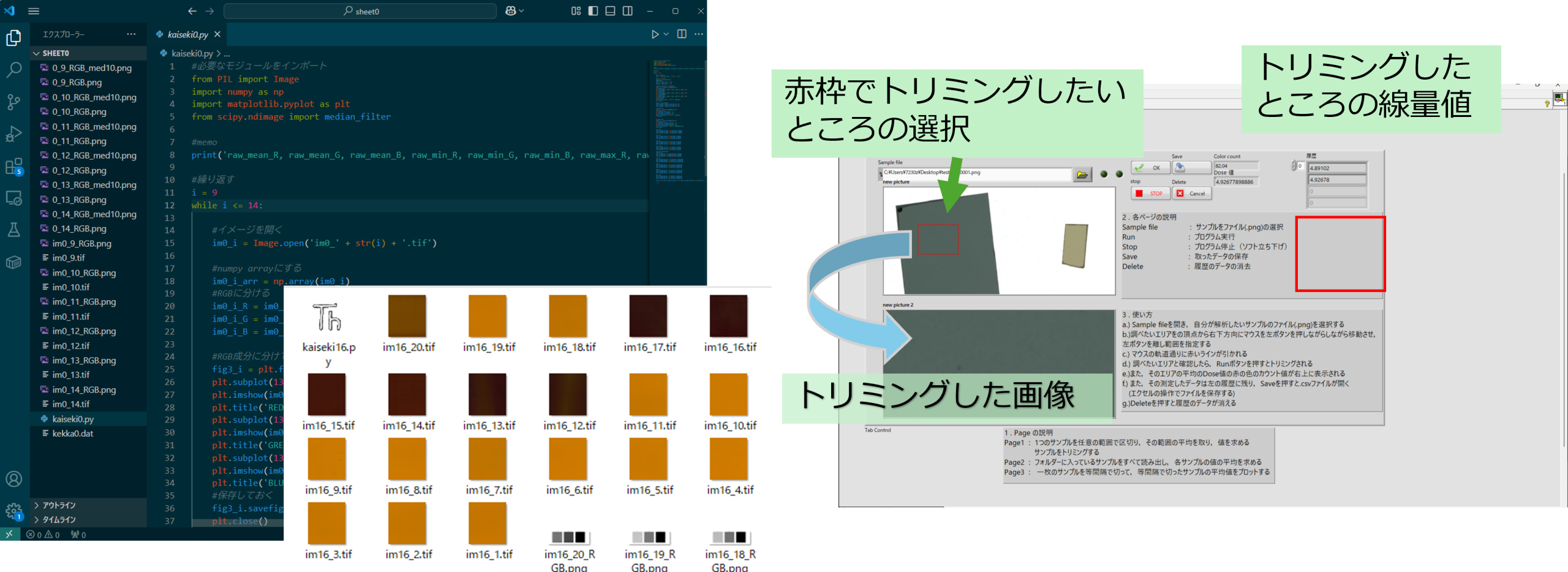 図２: 作成した解析ツール（python, LabView）